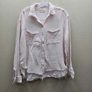 Urban Outfitters Raw Hem Gauzy Button Up Long Sleeve Shirt Top Beach Size XS